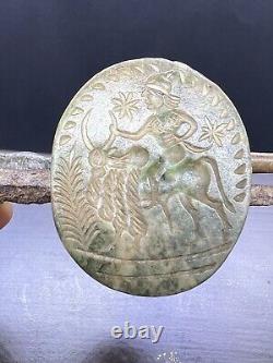 Near Eastern Sasanian Old Antique Male Riding Bull Stone Intaglio Bead