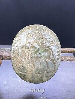 Near Eastern Sasanian Old Antique Male Riding Bull Stone Intaglio Bead