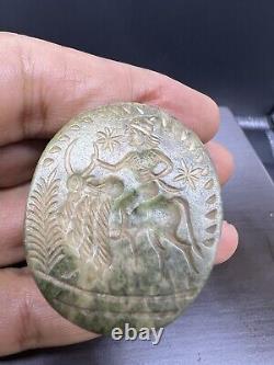 Near Eastern Sasanian Old Antique Male Riding Bull Stone Intaglio Bead