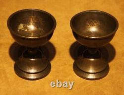 Nice Tibet Pair Vintage Old Antique Buddhist Alloy Copper Oil Butter Ghee Lamp