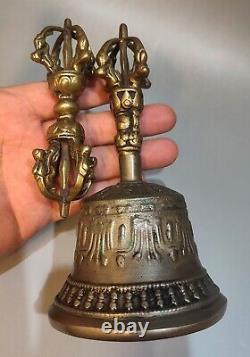 Nice Tibet Set Vintage Old Antique Buddhism Alloy Copper Bell Ghanta Dorje Vajra