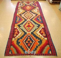 OLD, ANTIQUE RARE SIZE CAUCASIAN KILIM 5' x 13'7 HIGH KPSI COLORFUL NATURAL DYE