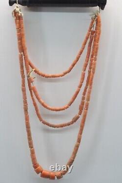 OLD Antique vintage clear red coral beads necklace saturated color 47,8 grams