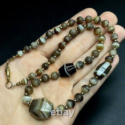 OLD BEADS Antique Vintage Banded Agate Jewelry Necklace String