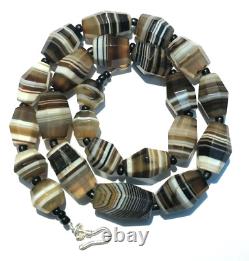 OLD BEADS Antique Vintage Banded Agate Jewelry Necklace String Strand