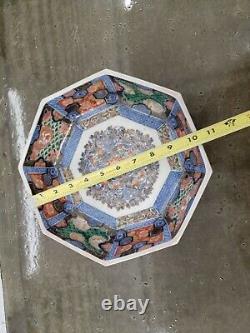 OLD antique CHINESE large Octagon Multi Color Large Bowl vtg signed