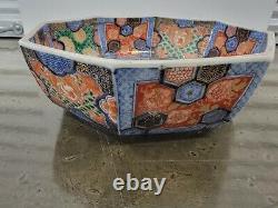 OLD antique CHINESE large Octagon Multi Color Large Bowl vtg signed