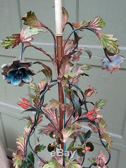 OMG Old Vintage Italian Tole Topiary TABLE LAMP Flowers Leaves Hollywood Regency