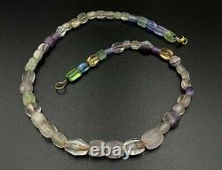 Old Ancient Antique Crystals Quartz Amethyst Glass Multi Color Beads Necklace