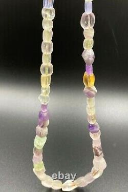 Old Ancient Antique Crystals Quartz Amethyst Glass Multi Color Beads Necklace