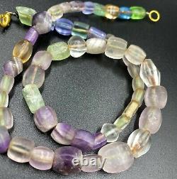 Old Ancient Antique Crystals Quartz Amethyst Glass Multi Color Beads Necklace