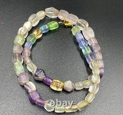 Old Ancient Antique Crystals Quartz Amethyst Glass Multi Color Beads Necklace