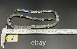 Old Ancient Antique Crystals Quartz Amethyst Glass Multi Color Beads Necklace