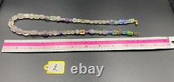 Old Ancient Antique Crystals Quartz Amethyst Glass Multi Color Beads Necklace