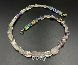 Old Ancient Antique Crystals Quartz Amethyst Glass Multi Color Beads Necklace