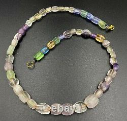 Old Ancient Antique Crystals Quartz Amethyst Glass Multi Color Beads Necklace