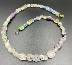 Old Ancient Antique Crystals Quartz Amethyst Glass Multi Color Beads Necklace