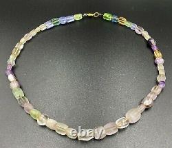 Old Ancient Antique Crystals Quartz Amethyst Glass Multi Color Beads Necklace