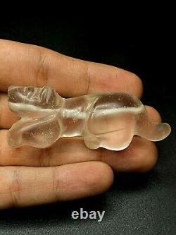 Old Ancient Antique Pyu Culture Hand Carved Crystal Tiger Figure Amulet Bead