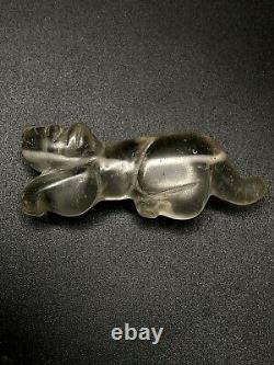 Old Ancient Antique Pyu Culture Hand Carved Crystal Tiger Figure Amulet Bead