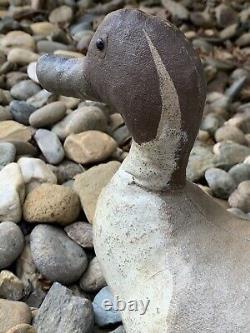 Old Antique Canvas Duck Decoy 15 1/2 inch Hand Painted with Lead on Bottom Vintage