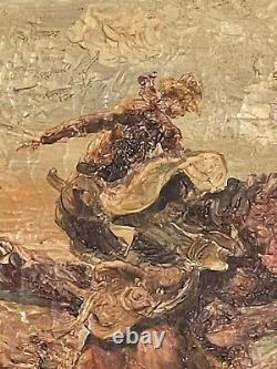 Old Antique Cowboy Western Horse Rider Oil Painting Vintage Abstract Signed 1930