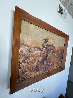 Old Antique Cowboy Western Horse Rider Oil Painting Vintage Abstract Signed 1930