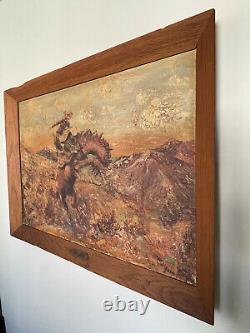 Old Antique Cowboy Western Horse Rider Oil Painting Vintage Abstract Signed 1930