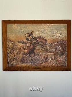 Old Antique Cowboy Western Horse Rider Oil Painting Vintage Abstract Signed 1930