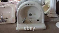 Old Antique Farmhouse Porcelain Cast Iron Bathroom Sink with Back Splash