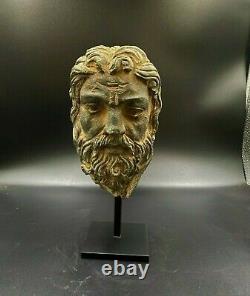 Old Antique Gandhara Art Indo Greek Antiquity Gray Stone Head Sculpture Statues