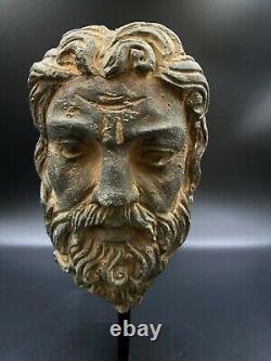 Old Antique Gandhara Art Indo Greek Antiquity Gray Stone Head Sculpture Statues