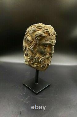 Old Antique Gandhara Art Indo Greek Antiquity Gray Stone Head Sculpture Statues