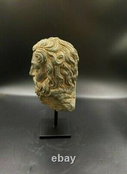 Old Antique Gandhara Art Indo Greek Antiquity Gray Stone Head Sculpture Statues