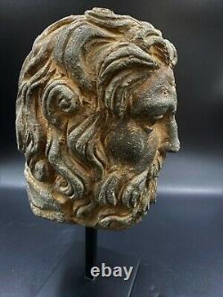 Old Antique Gandhara Art Indo Greek Antiquity Gray Stone Head Sculpture Statues