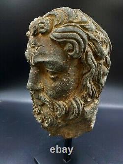 Old Antique Gandhara Art Indo Greek Antiquity Gray Stone Head Sculpture Statues