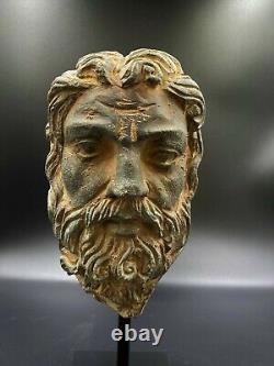 Old Antique Gandhara Art Indo Greek Antiquity Gray Stone Head Sculpture Statues