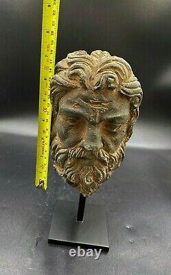 Old Antique Gandhara Art Indo Greek Antiquity Gray Stone Head Sculpture Statues