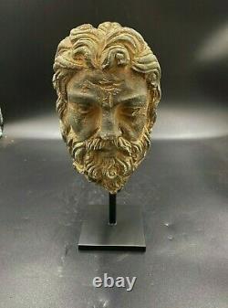 Old Antique Gandhara Art Indo Greek Antiquity Gray Stone Head Sculpture Statues