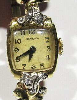 Old Antique Hamilton 14k Gold & Real Diamonds & Green Crystals Watch & Gold Band