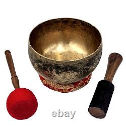 Old Antique Hand Beaten Yoga Singing Bowl Tibetan Vintage W Mallet Sound Healing