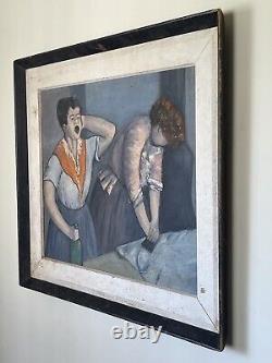 Old Antique MID Century Modern Impressionist Oil Painting Vintage Woman Wpa