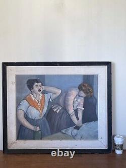 Old Antique MID Century Modern Impressionist Oil Painting Vintage Woman Wpa