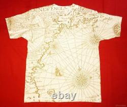 Old Antique Map Vintage T Shirt 1990's Allover Print Earth Tones Single Stitch
