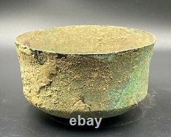 Old Antique Near Eastern Nomadic Antiquities Bronze Water Bowl Decorated Figure