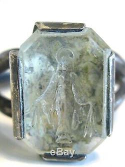 Old Antique Religious Sterling Intaglio Rock Crystal Glass Angel Wax Seal Ring