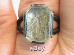 Old Antique Religious Sterling Intaglio Rock Crystal Glass Angel Wax Seal Ring