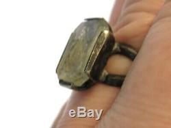 Old Antique Religious Sterling Intaglio Rock Crystal Glass Angel Wax Seal Ring