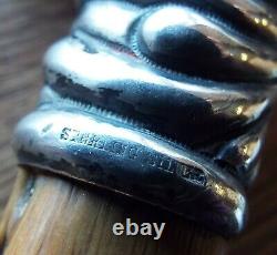 Old Antique STERLING SILVER HANDLED Knobby Wood CANE Signed M. T. Gabb Flint, MI