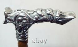 Old Antique STERLING SILVER HANDLED Knobby Wood CANE Signed M. T. Gabb Flint, MI